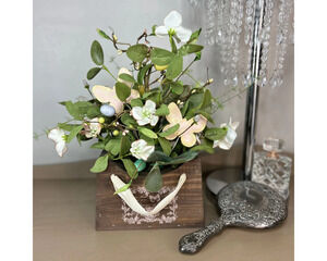 Easter Planter, Spring Floral Handbag, Wood Flower Vase, Butterfly Home Decor, G